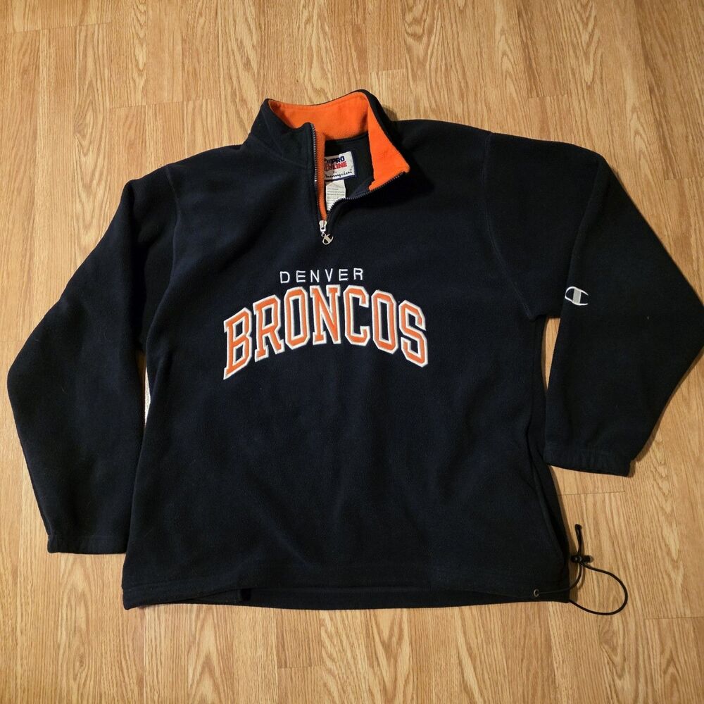 Vintage Champion NFL Pro Line Denver Broncos Fleece Jacket Size XL 1/4 Zip Navy